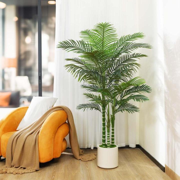 Kunstpalm, 180 cm, grote areca palm in witte pot, , kunstpalm voor huis, woonkamer, slaapkamer, kantoor, balkon, tuindecoratie