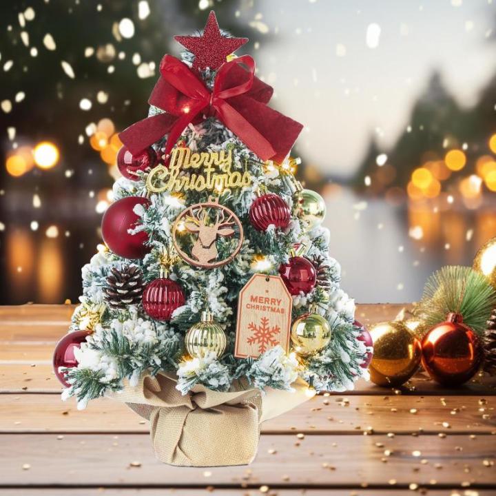 Mini-kerstboom kleine kerstboom met verlichting, led-tafel, kerstboom, klein, kunstmatig versierd, voor kerstdecoratie (40 cm, rood met goud)