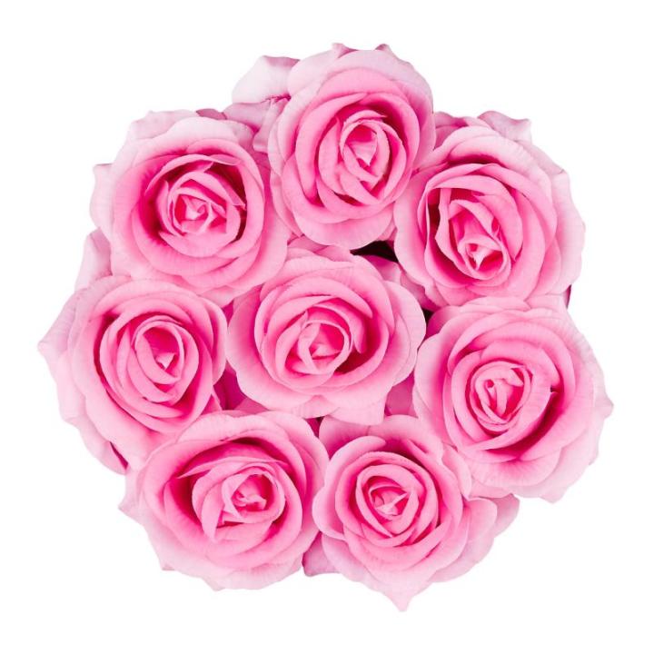 Rozenbox rond, 8 rozen, stevige bloemenbox, zwart, 10 jaar houdbaar, cadeau-idee, decoratieve bloemenbox, roze, 17 x 17 x 17 cm