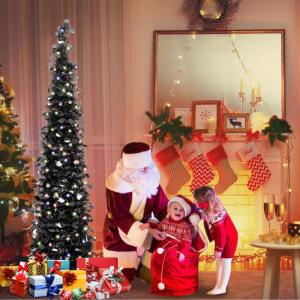 Kerstboom met standaard, 1,5 m, opvouwbare pop-up kerstboom met pailletten voor Halloween, Kerstmis, feestbenodigdheden, huisdecoratie, zwart