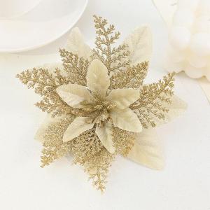 20 Stück Weihnachtsbaum Blumen Dekorationen mit Clips, Weihnachten Glitter Weihnachtsstern Blume, 14.5cm Gold Weihnachtsbaum Dekoration Blumen für Xmas Kranz Baum Dekor