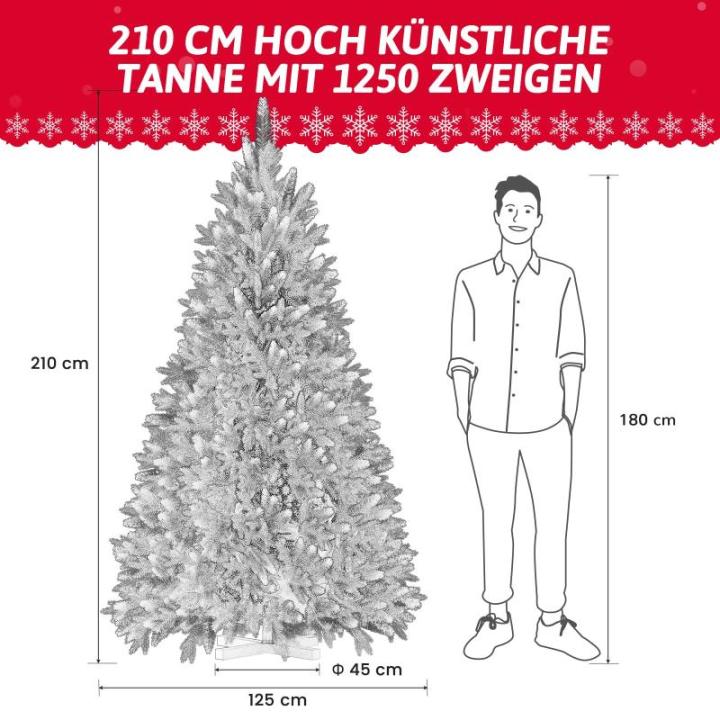 Onin, kunstkerstboom met kunstsneeuwcoating op punten, met 1250 takken en houten standaard, inclusief 85 PE-spuitgietwerk en 1165 pvc-punten, inklapsysteem (H210 cm)