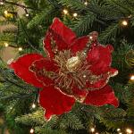 6 stuks kerstbloemen, glitterbloemen, kerstdecoratie, kerstboomversiering voor kerstboom, kerstkrans, bruiloft, tuin, Nieuwjaar (rood, 6 stuks)