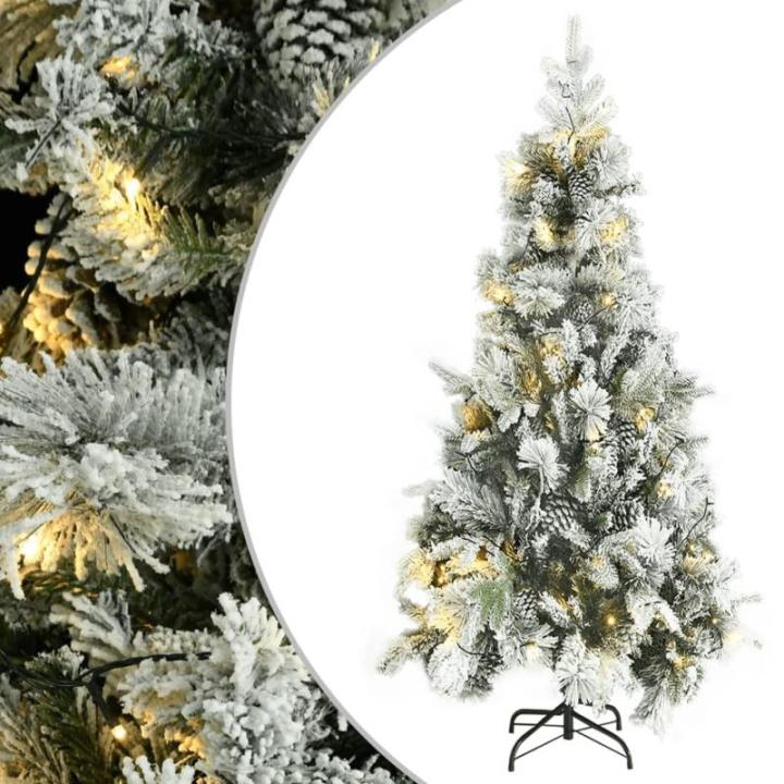 Weihnachtsbaum mit Beleuchtung Schnee und Zapfen 225 cm PVC&PE Christbaum Dekobaum Kunstbaum mit Ständer Tannenbaum Weihnachten Künstlicher Weihnachtsbaum für Weihnachtsdeko