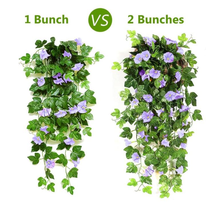 2 stuks kunstmatige blauweregen wijnstok kunstmatige hangende bloemen nepplanten voor tuin hek balkon buiten binnen decoratie (blauw bloemgroen, 90 cm)