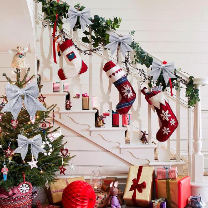 1 + 4 stuks zilveren strikken Kerstmis kerstboom strikken glitter kerstboomversiering voor familiefeesten feestdecoratie voor Kerstmis vakantie bruiloft feesten (2 maat)