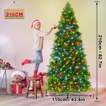Kunstkerstboom met verlichting, 210 cm, PVC/PE, natuurgetrouw met kleurrijke led en metalen houder, kerstboom, kerstdecoratie