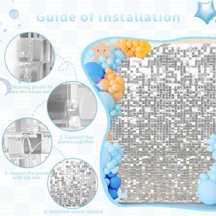 Silberne schimmernde Wandhintergründe – 18 Packungen glänzende Pailletten, Hintergrund für Geburtstag, Hochzeit, Jahrestag, Party-Dekoration, 30 x 30 cm