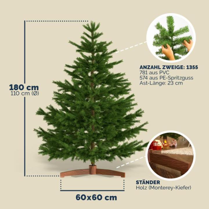 Kerstboom Premium kunstmatig XL 180 x 110 cm kerstboomstandaard hout natuurgetrouw dichte takken spuitgegoten PVC mix Kerstmis dennenboom groen
