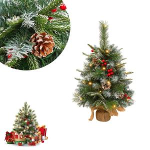 Mini-kerstboom met warmwitte verlichting, led, kleine kerstboom, kunstmatig versierd, voor Kerstmis, decoratie, 60 cm, tafel, kerstboom, type B-dennennaald, gemengde kerstboom