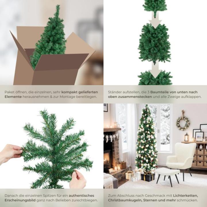 Künstlicher Weihnachtsbaum, naturgetreu, Weihnachtsbaum mit biegsamen Zweigen, voluminöses Nadelkleid, pflegeleicht, stabil, einfacher Aufbau, Tannenbaum künstlich als Weihnacht