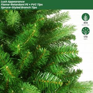 Kunstkerstboom met verlichting, 120 cm, kunstkerstboom met 170 warmwitte en meerkleurige ledlampen, 8 lichtmodi, 414 PE- en pvc-takpunten, opvouwbare metalen standaard
