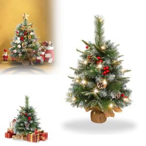Künstlicher Tisch Mini Weihnachtsbaum Kleiner mit Beleuchtung LED Warm Weiß 60cm Christbaum Künstlich Weihnachtsbaum (Typ B-Kiefernnadel gemischter Weihnachtsbaum)