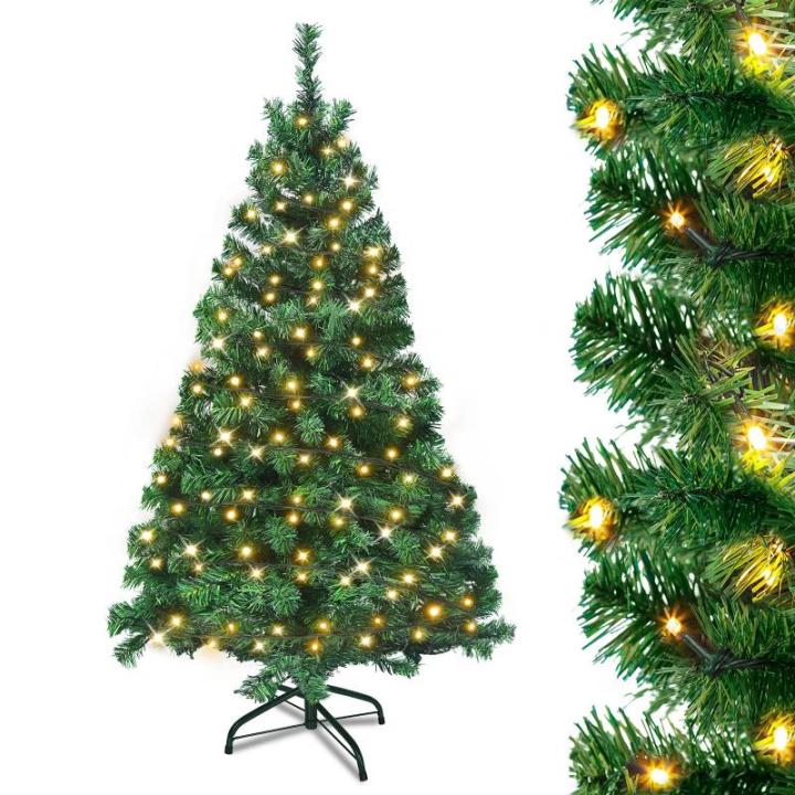 Kunstkerstboom met verlichting, led-dennenboom met metalen standaard, 250 lampen, pvc-kerstboom voor kerstdecoratie (180 cm)