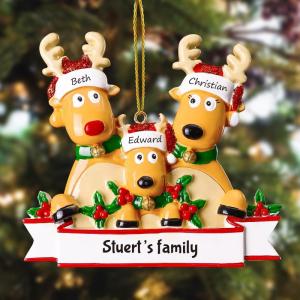 Gepersonaliseerde kersthangers met 2/3/4/5/6/7/8 familienamen - 2023 kunsthars kerstboomversiering gepersonaliseerde familie, partners en vrienden 3