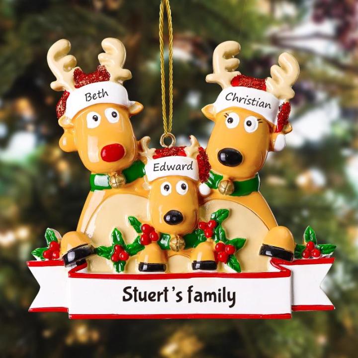 Gepersonaliseerde kersthangers met 2/3/4/5/6/7/8 familienamen - 2023 kunsthars kerstboomversiering gepersonaliseerde familie, partners en vrienden 3
