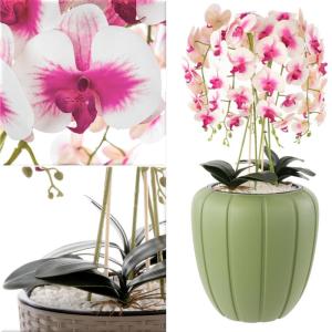 Kunstorchidee, cascade, bloemenboeket, crèmerosa in pot, groen, 90 cm hoog, rubberen bloemen, 5 scheuten, decoratie voor thuiskantoor