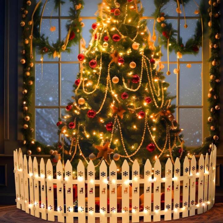 Witte kunststof omheining, 24 stuks, kerstboomomheining, grens van kunststof, kerstboomomheining voor kinderen, wit, kunststof, lattenhek, decoratie, voor Kerstmis, bruiloft, feest
