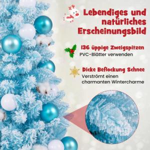 Künstlicher Weihnachtsbaum 90cm, Kleiner Dekobaum, Tannenbaum mit natürlichen Baumwollbällchen & Dekorativen Kugeln, Christbaum mit 136 Spitzen, Kunstbaum für innen (Blau)