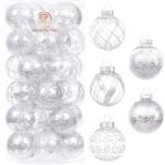 Onbreekbare doorzichtige plastic van 60 mm met glitterschilderij, transparant, doorzichtige kristallen , kerstboomdecoraties (30 stuks, zilver)