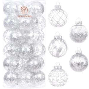 Onbreekbare doorzichtige plastic van 60 mm met glitterschilderij, transparant, doorzichtige kristallen , kerstboomdecoraties (30 stuks, zilver)
