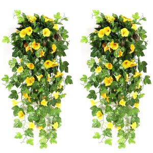 2 stuks kunstmatige blauweregen wijnstok kunstmatige hangende bloemen nepplanten voor tuin hek balkon buiten binnen decoratie (geel bloemgroen, 90 cm)