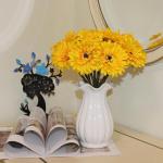12 STKS Kunstmatige Gerbera Bloem Enkele Stam Bloei Boeket Plastic Zijde Nep Decoratieve Flora Outdoor Indoor Thuis Tuin Kantoor Hotel Bruiloft Party Geel