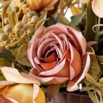 16,6 Zoll Künstlicher Blumentopf, Seidenblumen, Künstliche Blumen mit Metalltopf, Künstliche Rosensträuße mit Vase für Heimbüro-Desktop-Dekoration (Orange) (A)
