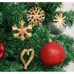 Kerstboomversiering, 60 stuks, handgemaakte kerstboom van stro, strosterren, Kerstmis, bevat kerstman, sterren, hart, natuurlijke boomversiering, Kerstmis voor kerstboomdecoratie