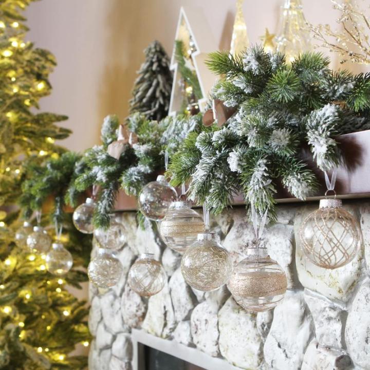 Onbreekbare doorzichtige plastic van 60 mm met glitterschilderij, transparant, doorzichtige kristallen , kerstboomdecoraties (30 stuks, champagne)