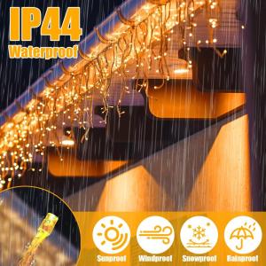 IJsregen lichtketting voor buiten, 10 m, 400 leds, uitbreidbaar, ijspegels, lichtgordijn, kerstverlichting met 8 modi