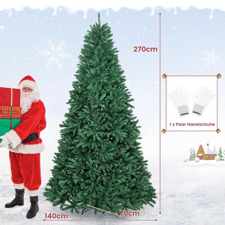 Kunstkerstboom, 180/225/275 cm, dennenboom met metalen standaard, kunstboom kerstklapsysteem, pvc-naalden, ideaal voor thuis, kantoor, winkels en hotels, groen (275 cm)