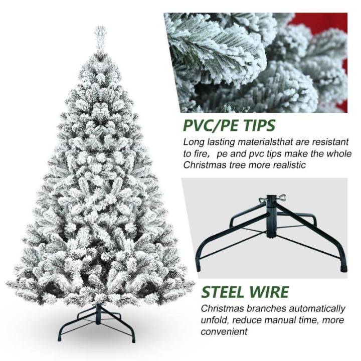 9FT beflockter künstlicher Weihnachtsbaum mit 1910 Zweigspitzen, einfache Montage, Stabiler Metallständer für Zuhause, Büro, Partydekoration, Keine Lichter (1200TF-MX)