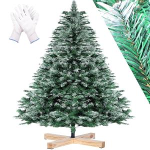 Kunstkerstboom 210 CM, Kerstboom met Sneeuw en Kegels (Ø 120 CM-938 Tips), 7 FT Kunstkerstboom met Houten Standaard Vouwsysteem, Ideaal voor Thuis, Kantoor, Winkels en Hotels