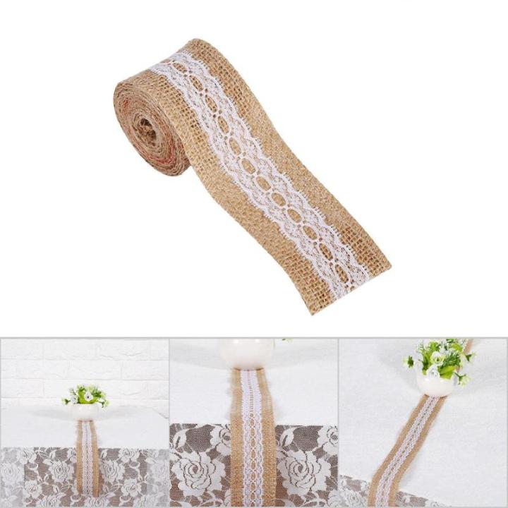 Juteband mit weißer Spitze, rustikaler Stil, Hochzeit, Party, Basteln, Dekoration, 6 Arten (4)