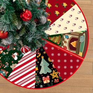 Kerstboomdeken, 120 cm, groen, rood, kerstboomrok, ronde kerstboomdeken, polyester kerstboomdeken, graffiti, dennenboomdeken, retro kerstboomdeken voor wintervakantie, Kerstmis, fe