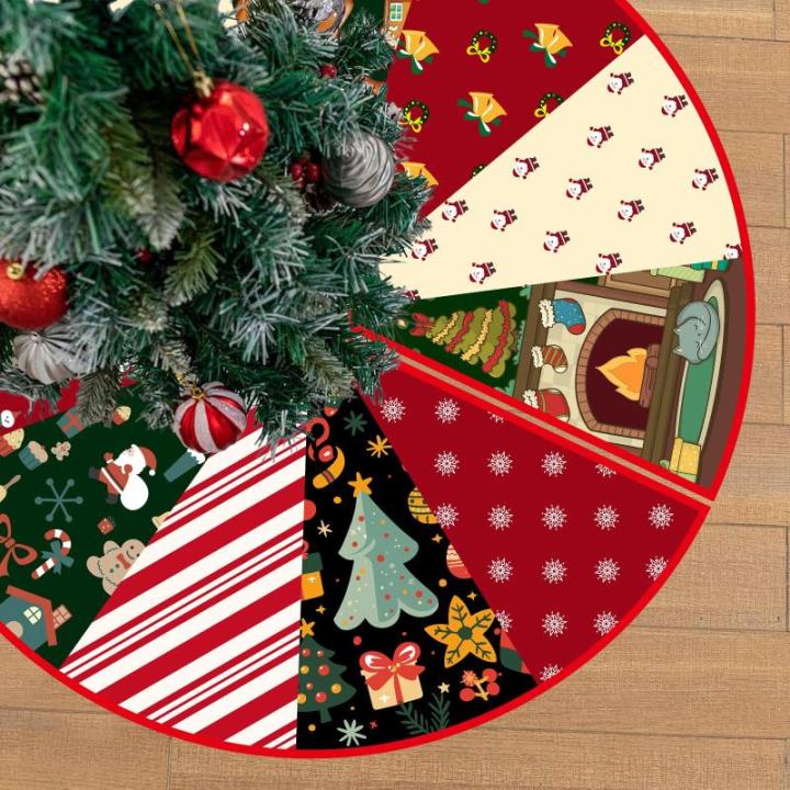 Kerstboomdeken, 120 cm, groen, rood, kerstboomrok, ronde kerstboomdeken, polyester kerstboomdeken, graffiti, dennenboomdeken, retro kerstboomdeken voor wintervakantie, Kerstmis, fe