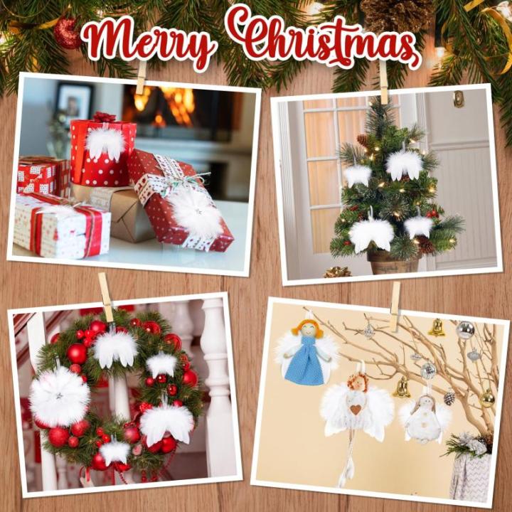 10 stuks Kerstmis engelenvleugels veren kerstboomversiering witte kerstboom decoratie veren vleugels hanger ornament voor doe-het-zelf handwerk