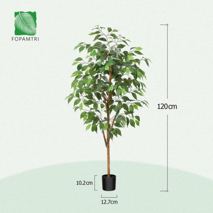 Ficus Benjamina , 120 cm, groot, met natuurhouten stam, kamerplant, kunstboom in pot, voor thuis, kantoor, balkon, decoratie (1 stuks)
