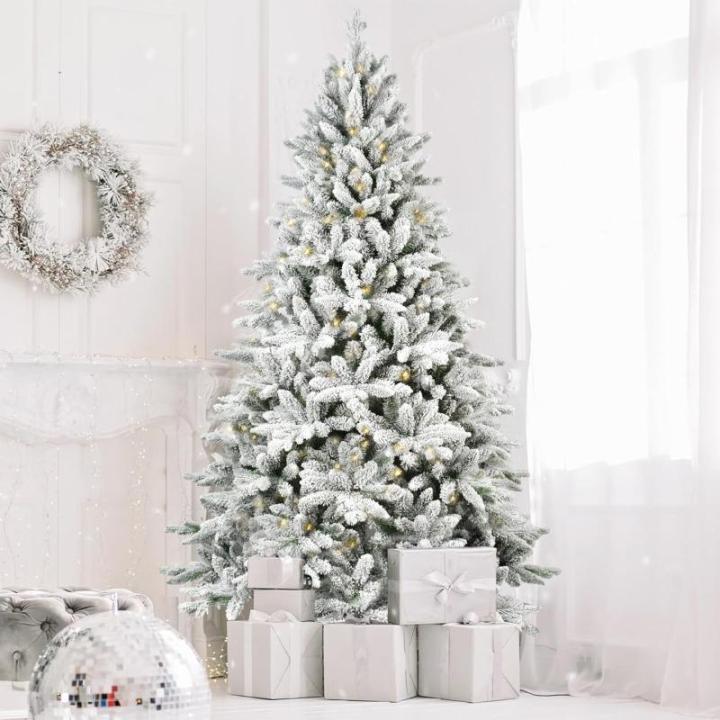 Künstlicher Weihnachtsbaum Christbaum mit Weiß Schnee Tannenbaum mit Beleuchtung, aus PVC+PE, 210cm Weihnachtsbäume mit 800 Spitzen und 280 LEDs Weihnachtsdeko
