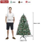 Kunstkerstboom, 150 cm, met 500 pvc-punten, 24 dennenappels en 18 rode vruchten, Ø 95 cm, kunstkerstboom van moeilijk ontvlambaar, met sneeuweffect en metalen standaard