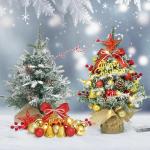 Mini-kerstboom met led, 45 cm kleine kerstboom, versierd met kunstsneeuw en ornamenten, mini-dennenboom voor kerstdecoratie (rood, zilver, goud)