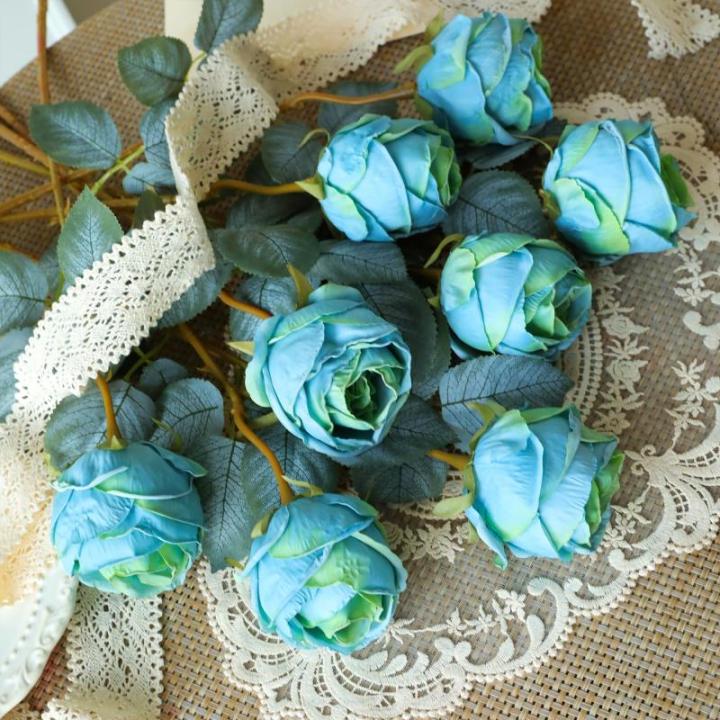 10 stuks kunstmatige rozen, blauw, 50 cm hoog, enkele roos, lange steel, namaakbloem, zijden bloesem, roos, realistische bloem voor tafel, kantoor, feest, bruiloft, woondecoratie (