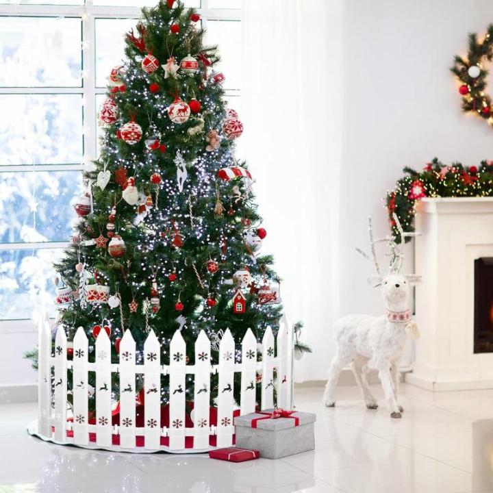 Witte kunststof omheining, 24 stuks, kerstboomomheining, grens van kunststof, kerstboomomheining voor kinderen, wit, kunststof, lattenhek, decoratie, voor Kerstmis, bruiloft, feest