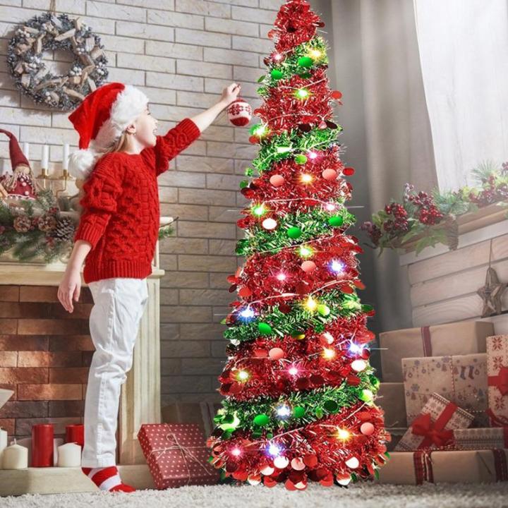 Pop Up Spiral Weihnachtsbaum, 150 cm Künstlicher Weihnachtsbaum Zusammenklappbar mit 5 m 50 LED und Stern Spitze, Weihnachtsbaum Künstlich für Hause, Wohnung, Party (A)