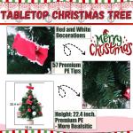 Kleine kerstboom en rode decoraties, tafelkerstboom, 66 takken van pvc en dennennaalden met wit uiteinde, voorversierde kunstkerstboom