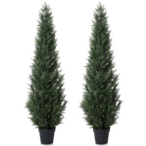 , grote cederboom, 155 cm, als echt in pot, kunststof, buitendecoratie, verpakking van 2 stuks