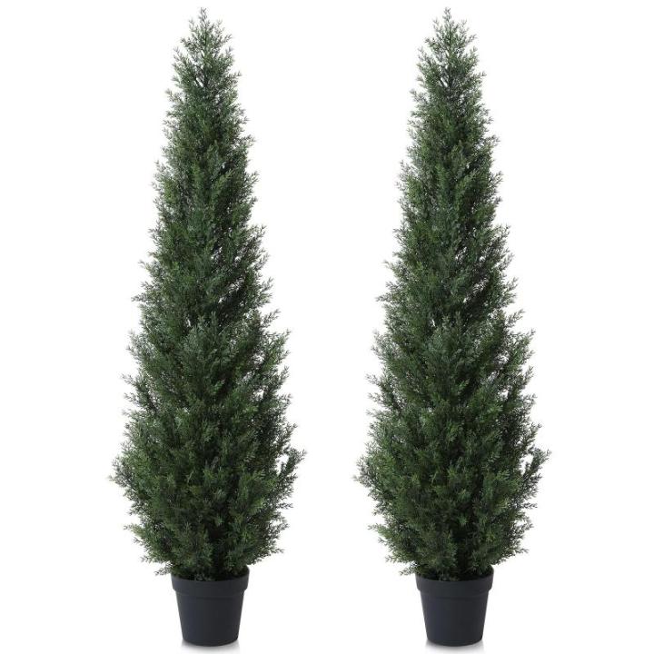 , grote cederboom, 155 cm, als echt in pot, kunststof, buitendecoratie, verpakking van 2 stuks