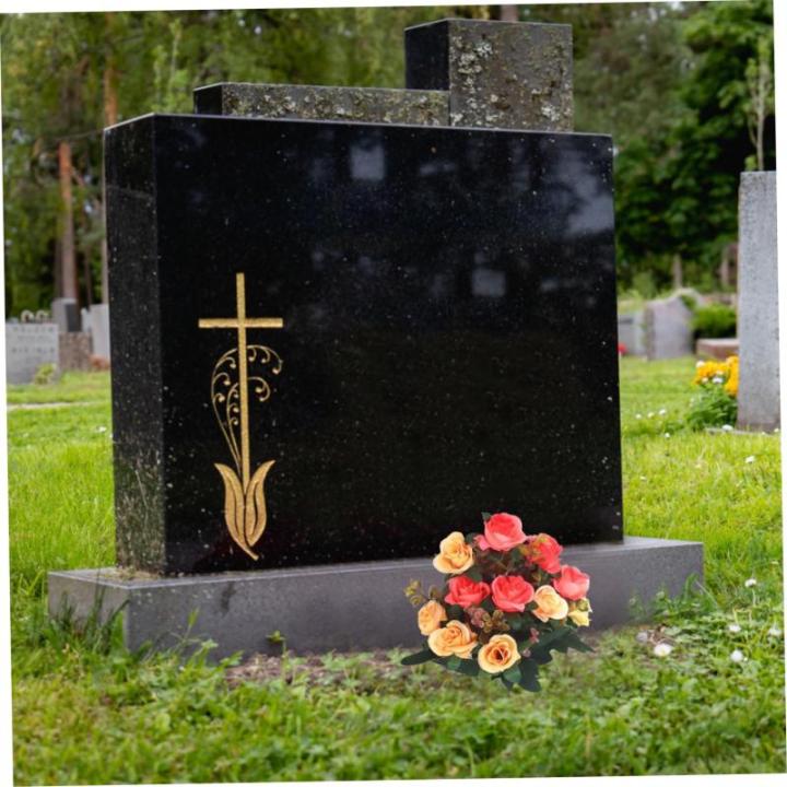 4 bundels begraafplaatsbloemen voor graf, sinaasappel, cemetery-bloemen voor graf, kunstrozen voor graven, 12 bloemkoppen, zijden gedenkbloemen voor graf, kunstbloemen 11,8