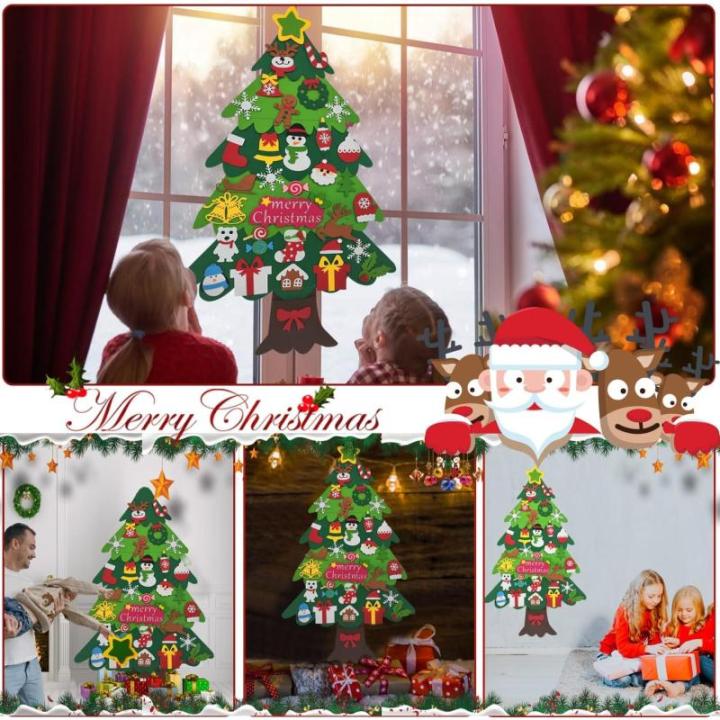 Vilten kerstboom, 10 m, doe-het-zelf vilten kerstboomset voor kinderen, kerstdecoratie, hangende decoratie met afneembare hangende ornamenten, vilten kerstboom voor thuis/deur/muur